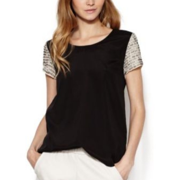 NEW W/ TAGS Gilt Flapper Beaded Sleeve Tee, Black and Gold, Size Medium - Picture 2 of 5